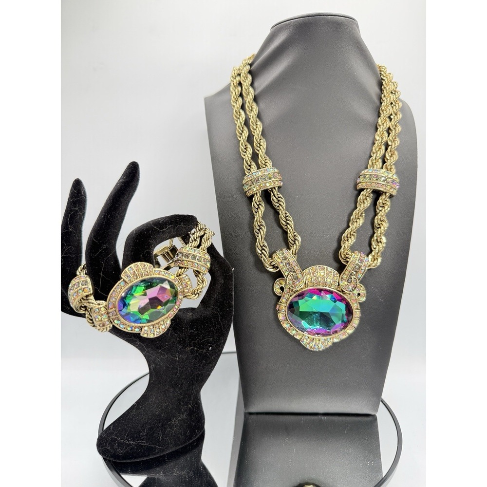 Heidi Daus Chain Of Events AURORA BOREALIS  Necklace Bracelet  Jewelry Set OF 2